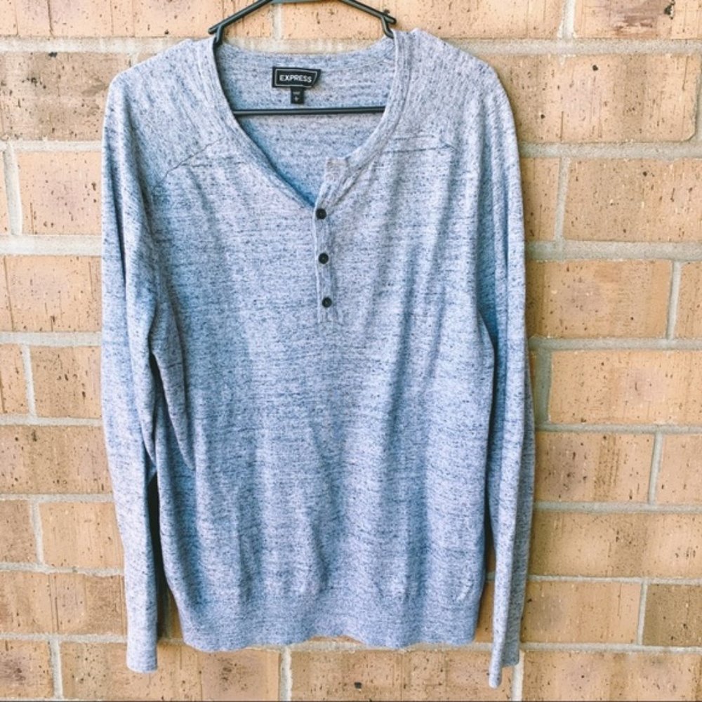 Express Men's Heather Grey Henley Long Sleeve